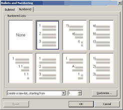 RichViewActions' dialog for applying and customizing bullets and numbering