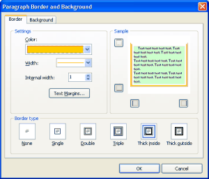 Paragraph border and background dialog