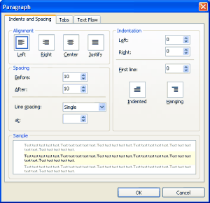 Paragraph dialog