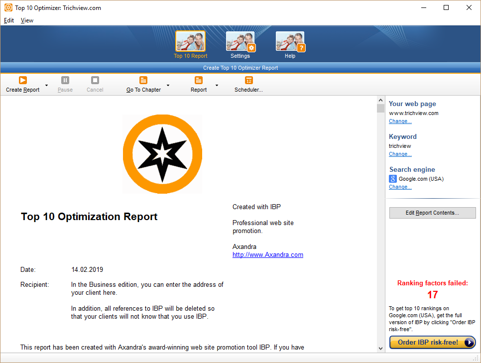 Report of the search engine ranking checker tool in IBP v12 Report of the search engine ranking checker tool in IBP v12