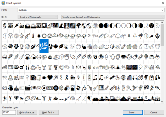 New “Insert Symbol” dialog