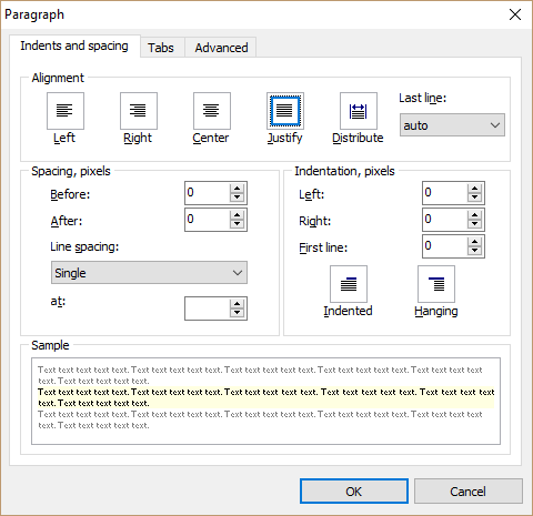 Paragraph dialog